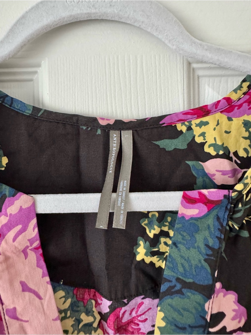 Anthropologie somerset Black Floral Peplum Blouse with Pink and Green Accents - Picture 3 of 4